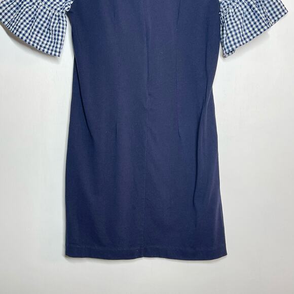 J. Crew Printed Bell Sleeve Dress Women's Size Small Navy Gingham Back Zip - Picture 5 of 9